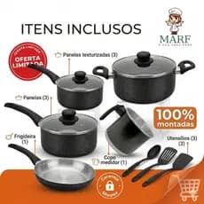 Panelas de Alumínio em OFERTA Kit 5 Peças + Espátulas  Panela 18 Panela 16 Frigideira 18 Caçarola 18 Leiteira 12