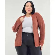 Casaco Plus Size Canelado de Tricot