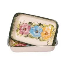 Travessa Kit 2 unidades Quadradas Estilo Retrô em Porcelana Decorada Pintando a Mão Esmaltado