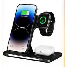 Carregador Sem Fio Rápido, Indução, Wireless, 3 em 1, 15W Dobrável, Estação de Carregamento Compatível com iPhone Apple
