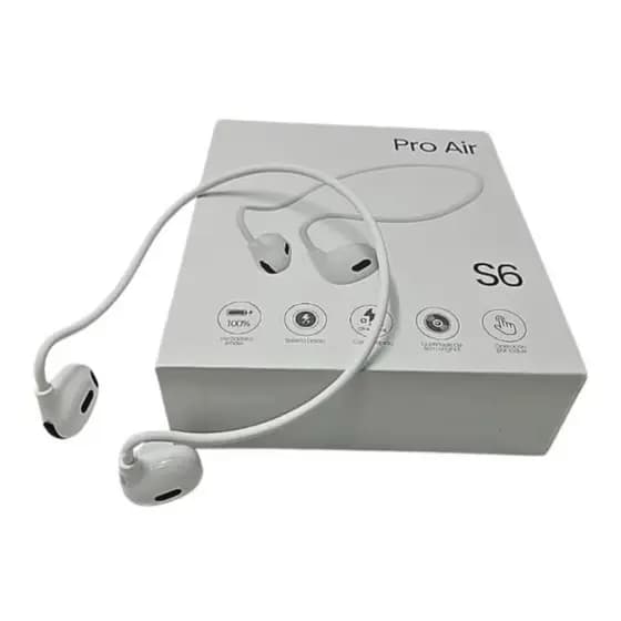 Fone de Ouvido Bluetooth Pro Air S6, Condução Óssea, 70h Autonomia, Resistente à Água, Branco