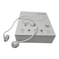 Fone de Ouvido Bluetooth Pro Air S6, Condução Óssea, 70h Autonomia, Resistente à Água, Branco
