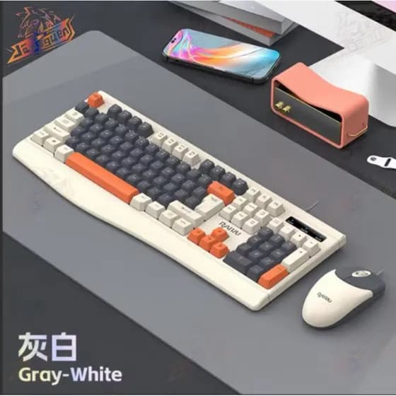 Teclado Gamer Mecânico Rapoo Retro Branco Cinza Laranja USB para PC Gamer Alta Performance