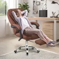 Cadeira de escritório presidente, cadeira de home office com apoio para os pés e encosto ajustável（marrom）