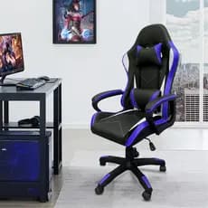 Cadeira Gamer Reclinável  Com Almofadas para Lombar e Pescoço Azul