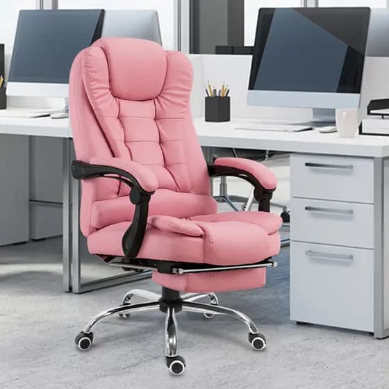 Cadeira De Escritorio Presidente Ergonomica Apoio Para Pés rosa