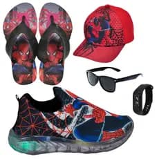 Tênis Led Infantil Masculino Calce Fácil  Personagem + Boné Relógio Chinelo Óculos