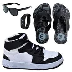 Tênis Infantil Masculino Botinha Cano Alto Meninos Escolar Passeio + Óculos Relógio Chinelo