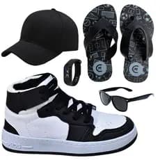 Tênis Infantil Masculino Botinha Cano Alto Meninos Escolar Passeio + Óculos Relógio Boné Chinelo