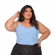 Blusa Feminina Básica Plus Size Crepe Dunas Alça Regulável Ajustável Regata Decote em V