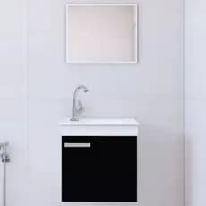 Gabinete Banheiro Bari 45 cm Branco e Ébano Completo