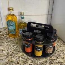 Porta Temperos/Condimentos kit 10 potes c/ Tampa Dosadora + Suporte + Adesivos