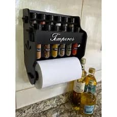 Porta Temperos/Condimentos MDF kit 12 potes + Suporte para papel toalha +  Adesivos