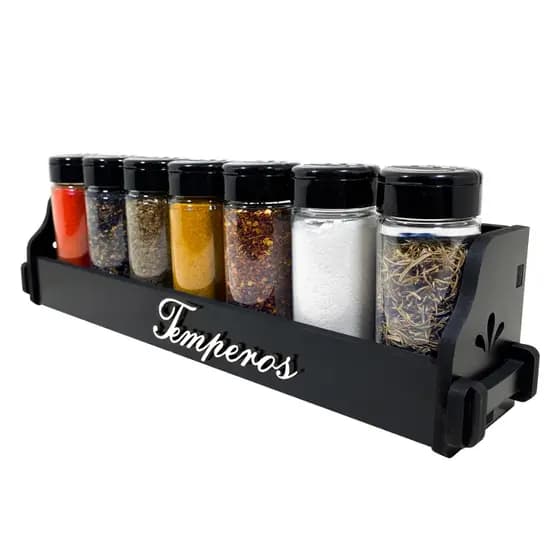 Porta Temperos/Condimentos kit 07 potes 100ml c/ Tampa Dosadora + Suporte