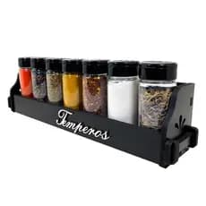 Porta Temperos/Condimentos kit 07 potes 100ml c/ Tampa Dosadora + Suporte