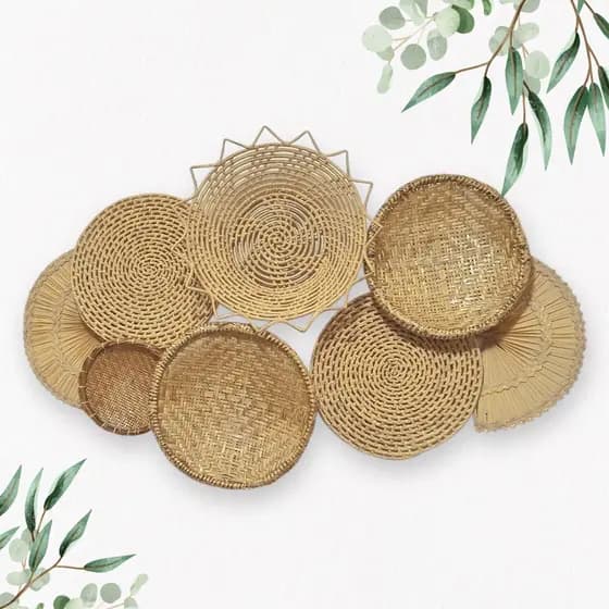 Decoração Parede Boho Composição Cestos de Palha