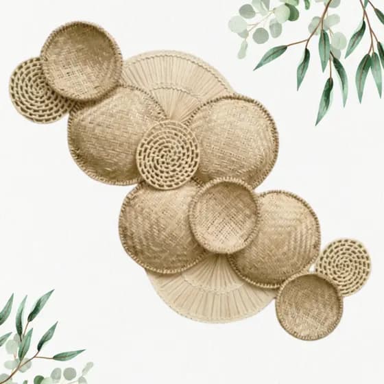 Decoração De Parede Boho Composição Cestos Palha Cacto