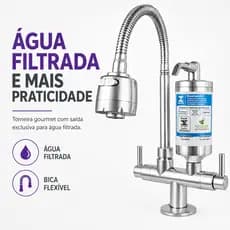 Torneira Cozinha com Filtro Bica Flexível Móvel para Pia Bancada Mesa Abs Cromado