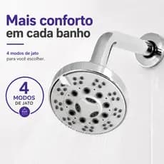 Ducha Chuveiro Articulado 4 Polegadas 5 Modos de Jato ABS Aquecedor Solar e Gás Banheiro Piscina Dazie Metais