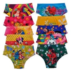 Calcinhas Infantil Estampada com Personagens, Forro Algodão, Elástico Macio - 10 Unidades