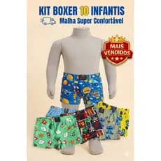 Kit 10 Cueca Boxer Infantil Malha Fria Estampada Conforto Menino