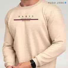 Moletom Sem Capuz Estampa Paris Blusa de Frio Flanelado Com Punho Masculino Feminina Gola Redonda