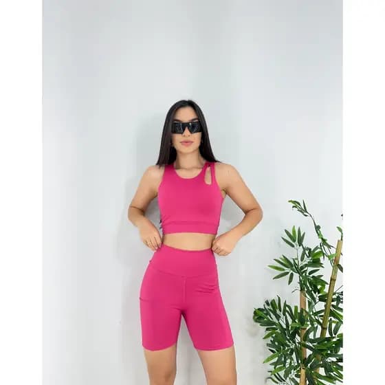 Conjunto Academia Short zero transparência Top forro Corrida Roupa de Treino Feminina Cós Alto