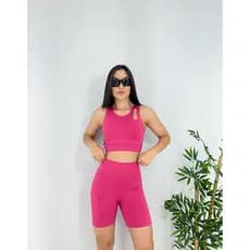 Conjunto Academia Short zero transparência Top forro Corrida Roupa de Treino Feminina Cós Alto