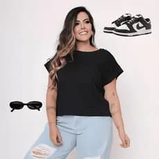 Cropped Feminino Plus Size Algodão Básico Blusa Lisa