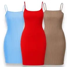 KIT 3 VESTIDOS CANELADO ALCINHA P ao G1