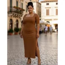 Vestido Longo Canelado com Fenda Lateral Feminino Tamanho Único e Plus Size (GG ao G3) Diversas Cores