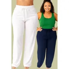 Kit 2 Calças Femininas Caneladas Malha Conforto M ao G2