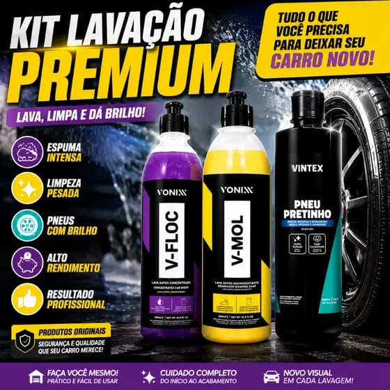 KIT LAVAÇÃO COMPLETA PREMIUM | Espuma Neve + Limpeza Pesada + Acabamento