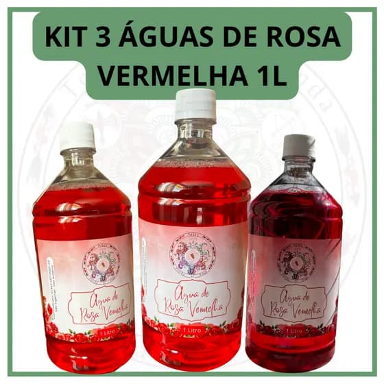 Kit 3 Unidades de Água de Rosas Vermelhas 1 Litro