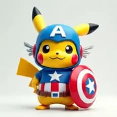 Pikachu Capitão América - Boneco Action Figure -  Edição Especial Crossover Pokémon x Marvel Avengers ⚡️🛡️