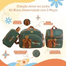 Kit Maternidade 3 peças Personalizado em Linho | Coleção Amor em Linho