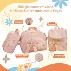 Kit Maternidade 3 peças Personalizado em Linho | Coleção Linho em Flores