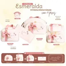 Kit Bolsa Maternidade Off White 4 Peças Personalizado / Coleção Esmeralda, Estação Mamãe e Bebê.