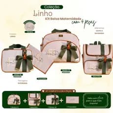 Kit Maternidade 4 Peças Personalizado / Coleção Esmeralda em Linho, Estação Mamãe e Bebê.