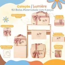 Bolsa Maternidade Off White  4 Peças Personalizada / Coleção Lumière, Estação Mamãe e Bebê.