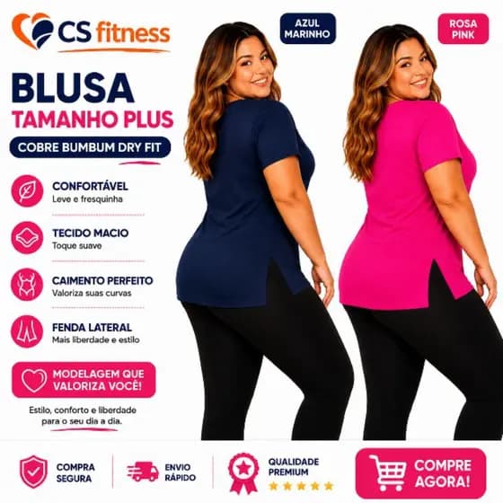 kit 2 blusa plus size Feminina Dry Fit Cobre Bumbum, esportes, academia, treino, tecido respiravel