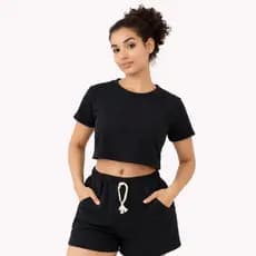 Conjunto Feminino Moletinho Cropped + Short Cintura Alta | Conjuntinho Estiloso e Confortável