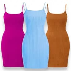 Kit com 1/3 Vestido Alcinha Midi Canelado P ao G1 - Envio Direto da Fabrica