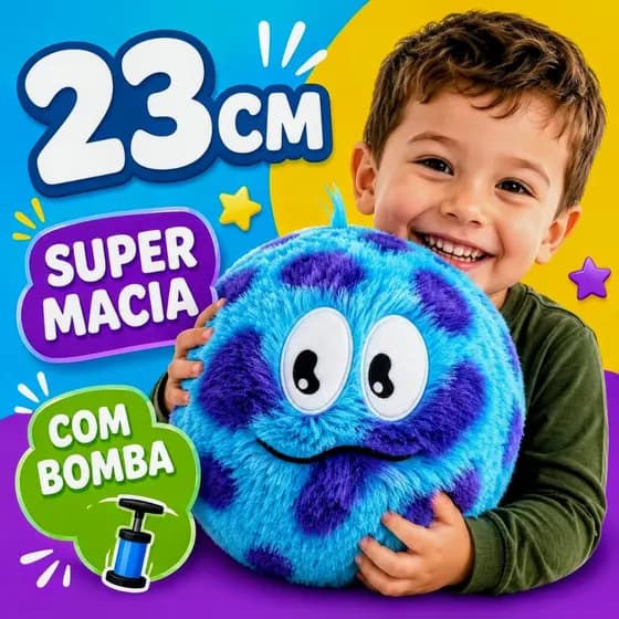 “Fun Ball 23cm Bola Inflável de Pelúcia Infantil Colorida Com Bomba Monstrinhos Macia”