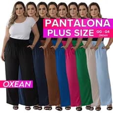 Calça Pantalona Plus Size Feminina Elástico Na Cintura Com Bolso Cintura Alta Tecido Duna