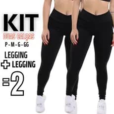 Kit C/ 02 Calça Legging Cintura Alta Leg Suplex Grossa Levanta Bumbum Zero Transparência
