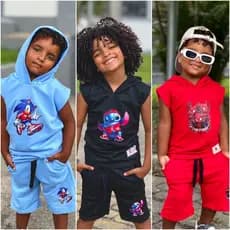 Kit conjunto infantil short e camisa masculino juvenil estiloso stitch menino