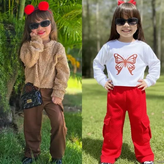 Conjunto Infantil Menina Estilosa Calça + Blusa Manga Longa Blogueirinha