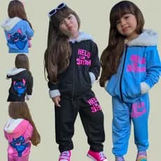 Conjunto Infantil Inverno do Stitch Moletinho Premium Com Capuz 2 a 14 Anos