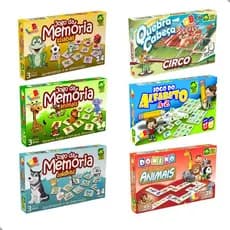 Kit 6 Jogos Pedagógico Educativo Memória Dominó Quebra cabeça Aprendizado Alfabeto Coletivos Sílabas